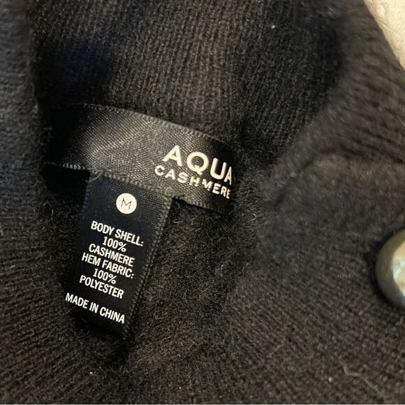 Aqua 100% Cashmere Black Peplum Sweater with Button Detail on Shoulder Medium - Picture 6 of 8